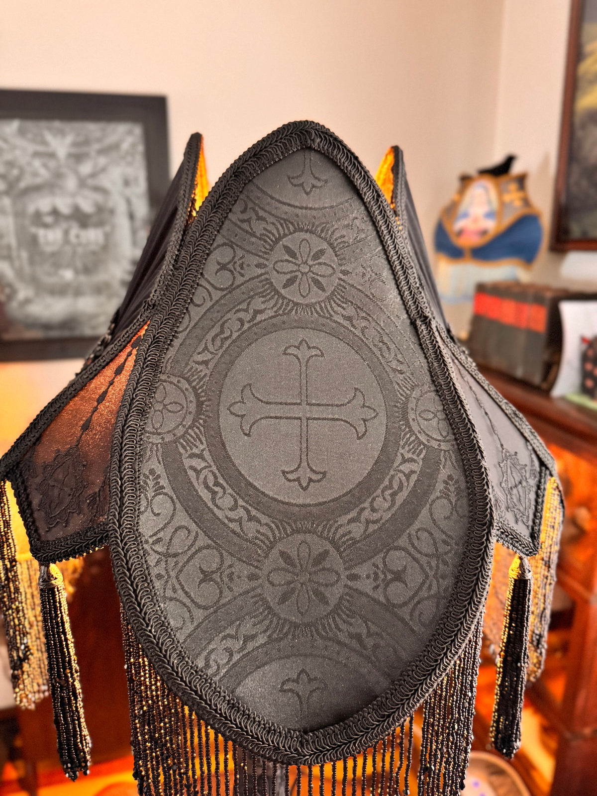 Large Black Liturgical Brocade Lampshade